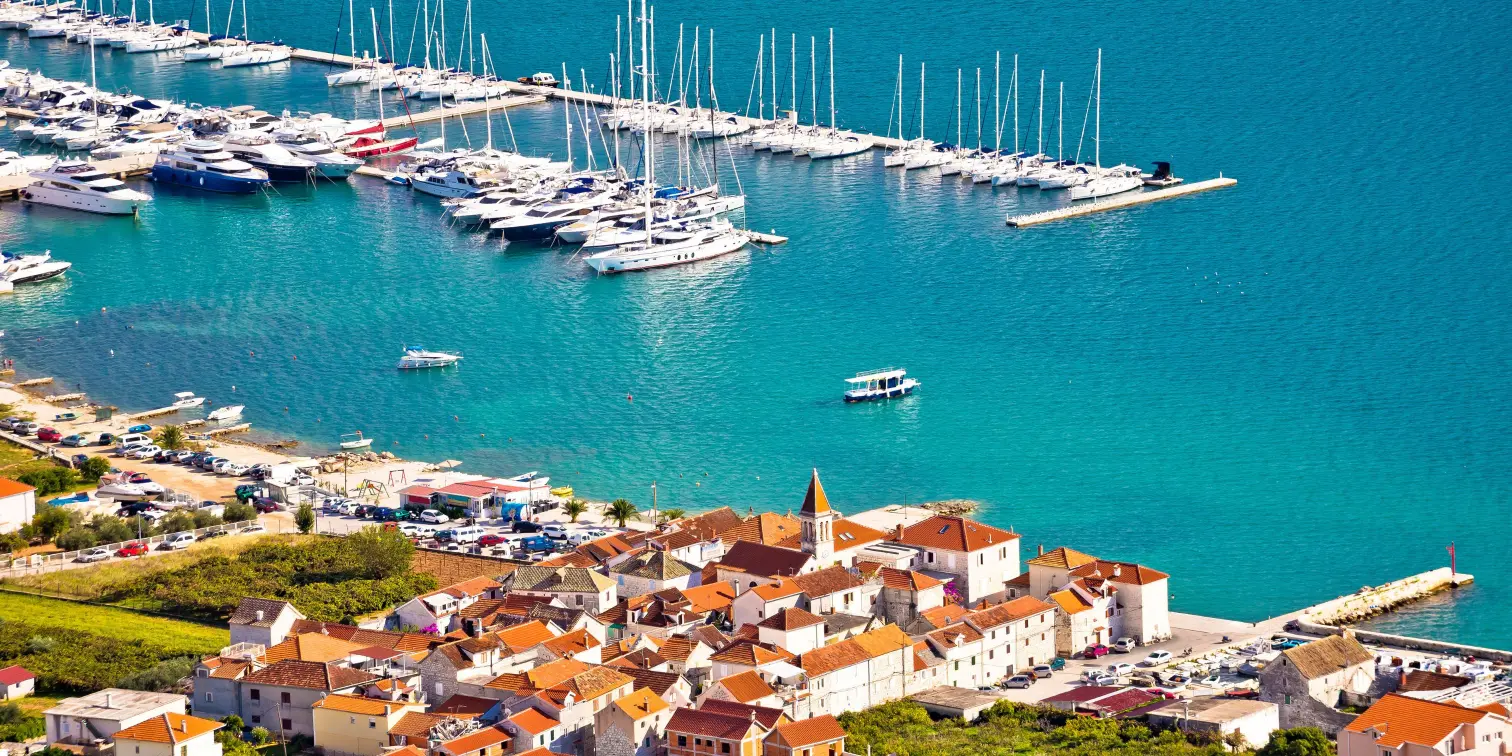 Seget Donji aerial view of waterfront